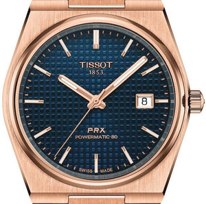 Tissot PRX Powermatic 80 Blue Dial Rose Gold Steel Strap Watch for Men - T137.407.33.041.00
