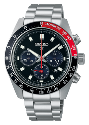 Seiko Prospex Speedtimer Solar Chronograph Black Dial Silver Steel Strap Watch for Men - SSC915