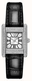 Emporio Armani Classic Crystals Silver Dial Black Leather Strap Watch for Women - AR11660