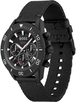 Hugo Boss Admiral Chronograph Black Dial Black Nylon Strap Watch for Men - 1513918