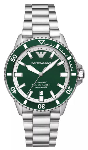 Emporio Armani Sea Explorer Green Dial Silver Steel Strap Watch for Men - AR60080