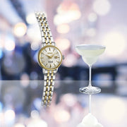 Seiko Presage Cocktail Time Automatic Diamonds White Dial Two Tone Steel Strap Watch for Women - SRE010J1