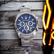 Maserati Attrazione Chronograph Blue Dial Silver Steel Strap Watch for Men - R8853151005