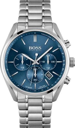 Hugo Boss Grand Prix Chronograph Blue Dial Silver Steel Strap Watch for Men - 1514226