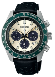 Seiko Prospex Speedtimer Solar Chronograph Ivory Dial Black Leather Strap Watch for Men - SSC943