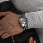 Seiko 5 Sports SNXS Series Automatic Beige Dial Silver Steel Strap Watch for Men - SRPK91K1