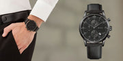 Hugo Boss Aeroliner Chronograph Black Dial Black Leather Strap Watch for Men - 1512567