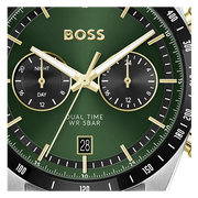 Hugo Boss Tourmaster Chronograph Green Dial Two Tone Steel Strap Watch for Men - 1514287
