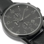 Hugo Boss Aeroliner Chronograph Black Dial Black Leather Strap Watch for Men - 1512567
