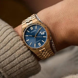 Citizen Tsuyosa 60 Automatic Blue Dial Rose Gold Steel Strap Watch for Men - NK0023-57L