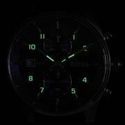 Hugo Boss Skytraveller Chronograph Blue Dial Brown Leather Strap Watch for Men - 1514194