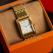 Tory Burch Eleanor White Dial Gold Steel Strap Watch for Women - TBW1060
