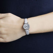 Emporio Armani Gianni T-Bar Silver Dial White Leather Strap Watch for Women - AR1680