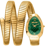 Just Cavalli Serpente Metallica Green Dial Gold Steel Strap Watch for Women - JC1L208M0045