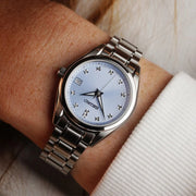 Seiko Diamond Blue Dial Silver Steel Strap Watch for Women - SUR581P1