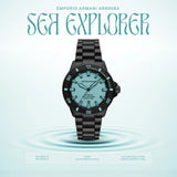 Emporio Armani Sea Explorer Turquoise Blue Dial Black Steel Strap Watch for Men - AR60084