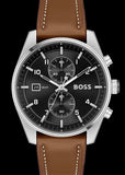 Hugo Boss Skytraveller Chronograph Black Dial Blue Leather Strap Watch for Men - 1514161