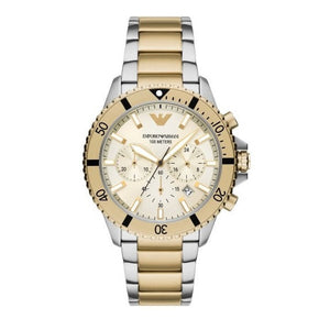 Emporio Armani World Explorer Chronograph Cream Dial Two Tone Steel Strap Watch for Men - AR11606