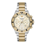 Emporio Armani World Explorer Chronograph Cream Dial Two Tone Steel Strap Watch for Men - AR11606