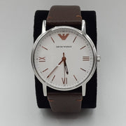 Emporio Armani Kappa Silver Dial Brown Leather Strap Watch for Men - AR11173