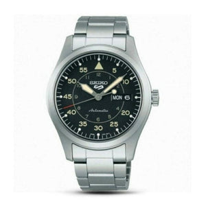 Seiko 5 Sports Flieger Automatic Black Dial Silver Steel Strap Watch for Men - SRPH27K1