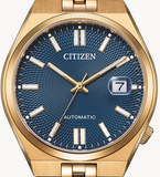 Citizen Tsuyosa 60 Automatic Blue Dial Rose Gold Steel Strap Watch for Men - NK0023-57L