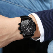 Hugo Boss Aeroliner Chronograph Black Dial Black Leather Strap Watch for Men - 1512567
