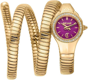 Just Cavalli Vita Purple Dial Gold Steel Strap Watch for Women - JC1L355M0035