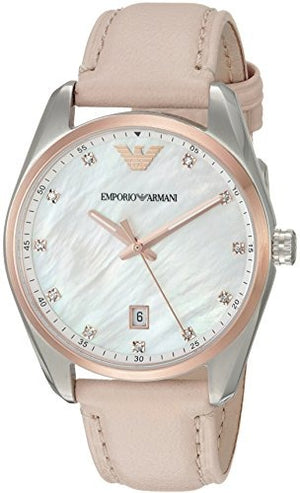 Emporio Armani Tazio Mother of Pearl Dial Pink Leather Strap Watch for Women - AR6133