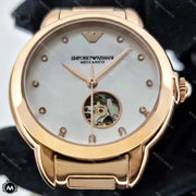 Emporio Armani Mia Meccanico Mother of Pearl Dial Rose Gold Steel Strap Watch for Women - AR60072