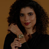 Hugo Boss Grand Tour Chronograph Gold Dial Gold Steel Strap Watch for Women - 1502768