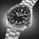 Seiko 5 Sports SKX Automatic Black Dial Silver Steel Strap Watch for Men - SRPL85K1