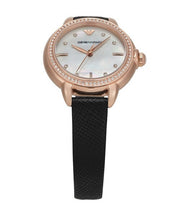 Emporio Armani Mia Mother of Pearl Dial Black Leather Strap Watch for Women - AR11598
