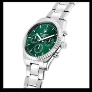 Maserati Competizione Chronograph Green Dial Silver Steel Strap Watch for Men - R8853100044