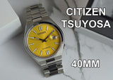 Citizen Tsuyosa Automatic Yellow Dial Silver Steel Strap Watch for Men - NJ0150-56Z