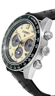 Seiko Prospex Speedtimer Solar Chronograph Ivory Dial Black Leather Strap Watch for Men - SSC943