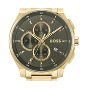 Hugo Boss Peak Chronograph Olive Green Dial Gold Steel Strap Watch for Men - 1514190