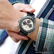 Seiko Prospex Speedtimer Solar Chronograph Ivory Dial Black Leather Strap Watch for Men - SSC943