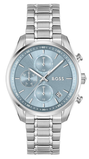 Hugo Boss Grand Tour Chronograph Ice Blue Dial Silver Steel Strap Watch for Women - 1502767