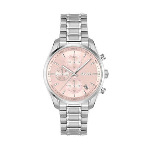 Hugo Boss Grand Tour Chronograph Pink Mother of Pearl Dial Silver Steel Strap Watch for Women - 1502765