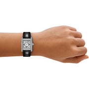 Emporio Armani Classic Crystals Silver Dial Black Leather Strap Watch for Women - AR11660