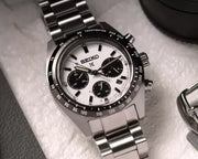 Seiko Prospex Speedtimer Solar Chronograph White Dial Silver Steel Strap Watch for Men - SSC813