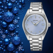 Seiko Diamond Blue Dial Silver Steel Strap Watch for Women - SUR581P1