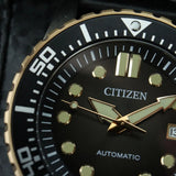 Citizen Mechanical Automatic Black Dial Black Leather Strap Watch for Men - NJ0176-10E