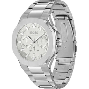 Hugo Boss Taper Chronograph White Dial Silver Steel Strap Watch for Men - 1514087