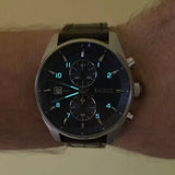 Hugo Boss Skytraveller Chronograph Blue Dial Brown Leather Strap Watch for Men - 1514194
