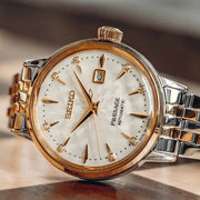 Seiko Presage Cocktail Time Automatic Diamonds White Dial Silver Steel Strap Watch for Women - SRE012J1