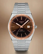 Tissot PRX Powermatic 80 18K Gold Brown Dial Silver Steel Strap Watch for Men - T931.407.41.291.00