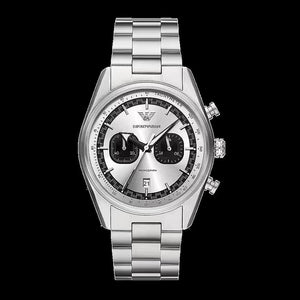 Emporio Armani Racer Chronograph Silver Dial Silver Steel Strap Watch for Men - AR11636