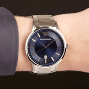 Emporio Armani Renato Blue Dial Silver Steel Strap Watch for Men - AR11180